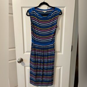 Boden Blue Multicolor Striped Midi Dress